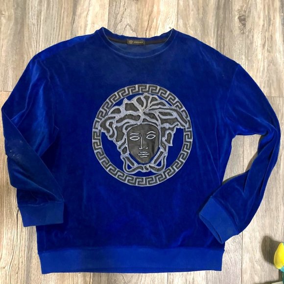 Gianni Versace Blue Velvet Men's Sweatshirt Size Med